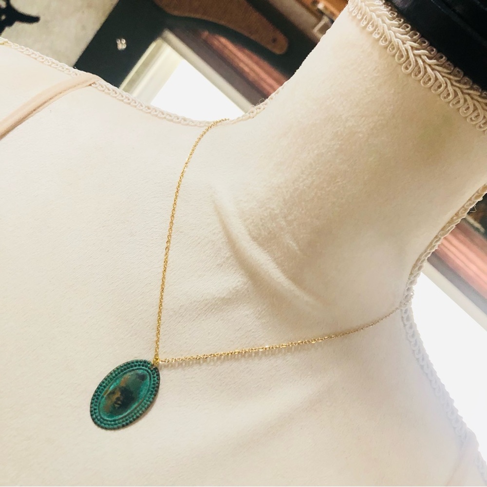 Handcrafted vintage old oxidized metal pendant on chain necklace